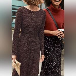 BODEN “Abigail” Blk, Brwn & White Polka Dot Jersey dress w/ Pockets Size 8L NWOT